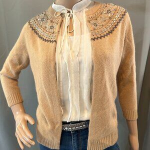 J.Crew Beaded Angora Cashmere Blend Sweater Small Neutral Luxe